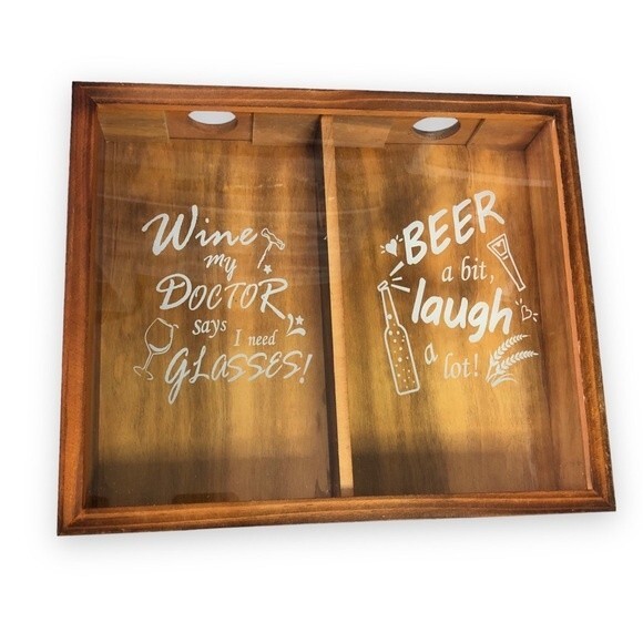 Wine Cork & Beer Cap Holder Rustic Stained Wood Shadow Box - Picture 1 of 5